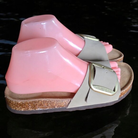 NWOT PROJECT CLOUD ( 8 ) Tan Leather Upper Suede Insole Cork Footbed Sandal - Picture 5 of 12
